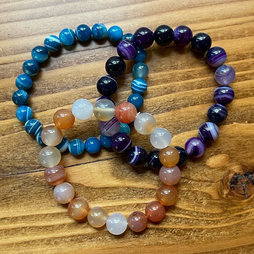 Set Of 3 Assorted Gemstone Stretch Bracelets ~ New - image 1